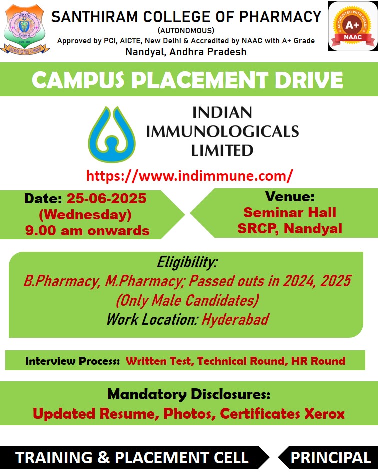Campus Placements by Indian Immunologicals Limited